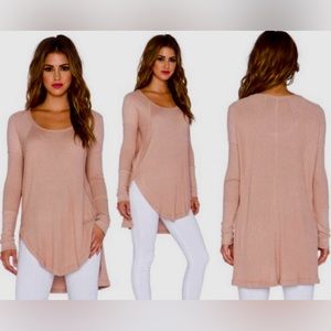 Free People Drippy Ventura High-Low Thermal Top Waffle Knit Faded Rose sz M